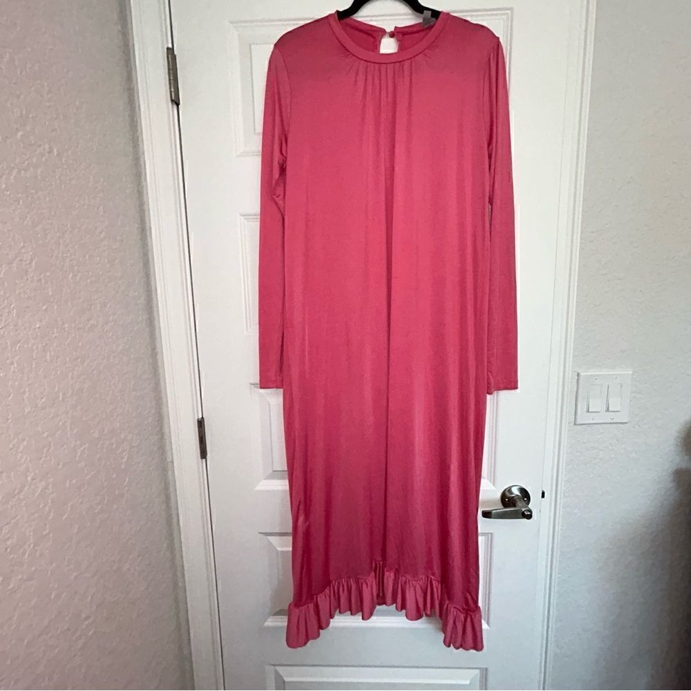 Asos Slinky Long Sleeve Ruffle Maxi Dress